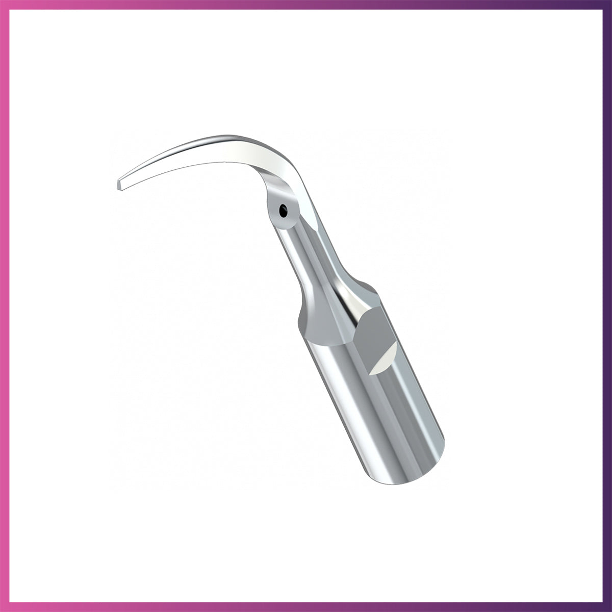 An ultrasonic dental scaling tip with a metallic finish, designed for cleaning and irrigating subgingival deposits.