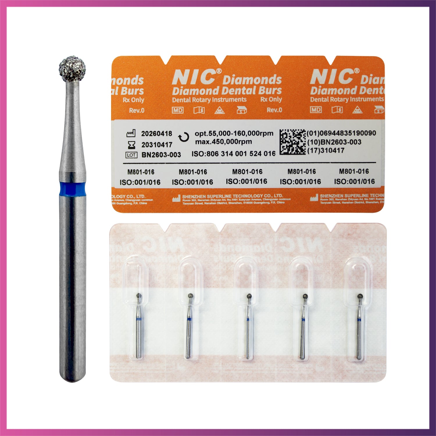 Nic® Round Ball Diamond Bur #801 FG