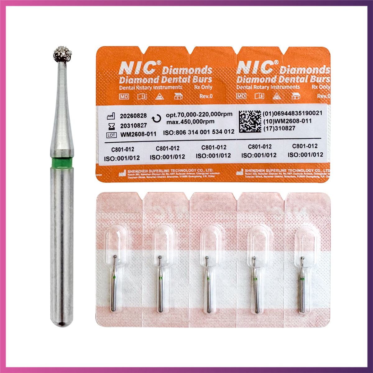 Nic® Round Ball Diamond Bur #801 FG