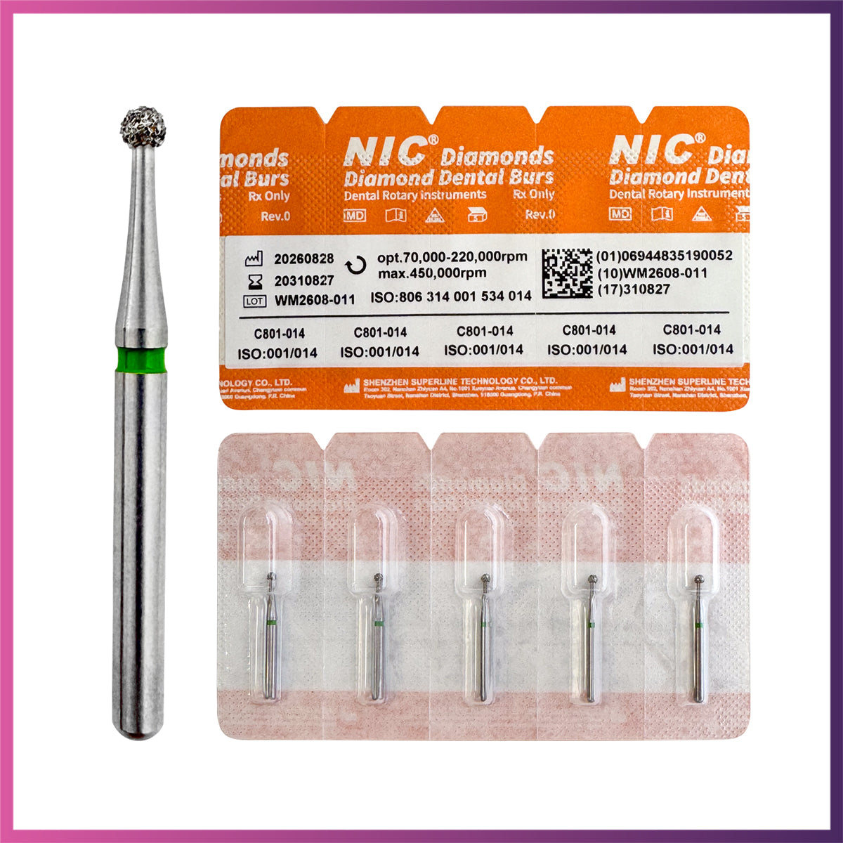 Nic® Round Ball Diamond Bur #801 FG