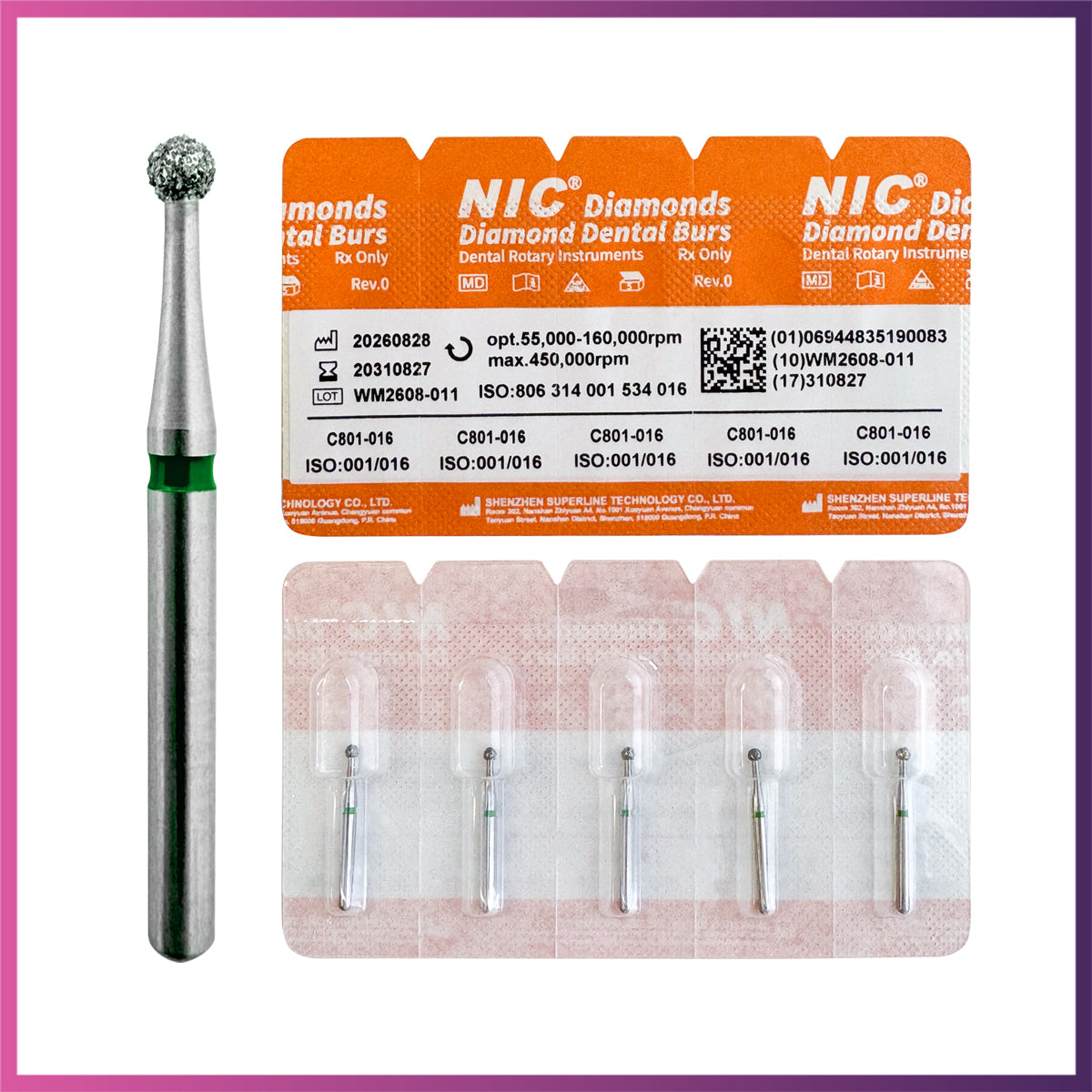 Nic® Round Ball Diamond Bur #801 FG