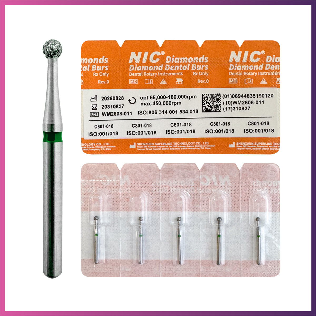 Nic® Round Ball Diamond Bur #801 FG