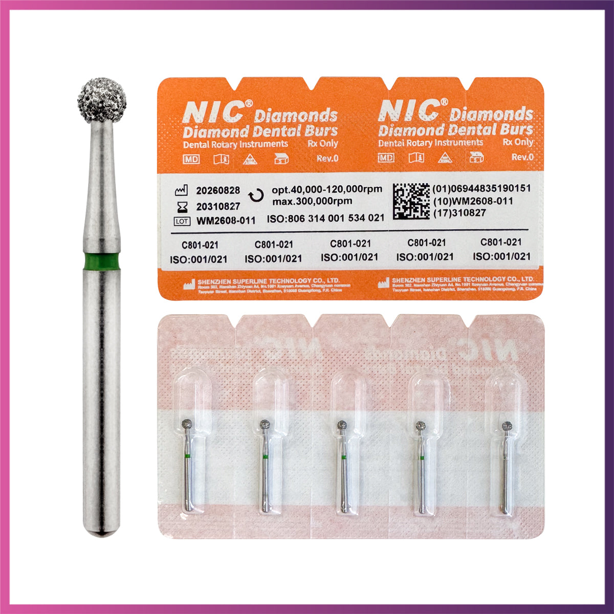Nic® Round Ball Diamond Bur #801 FG
