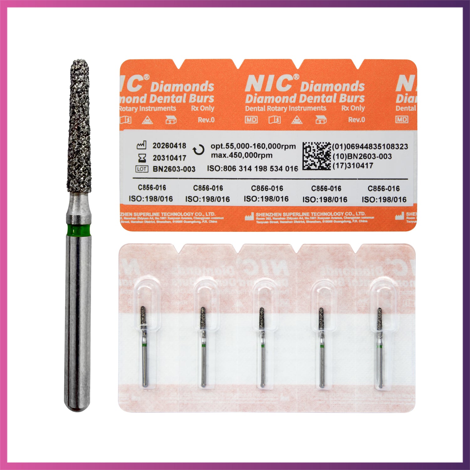Nic® Taper Round End Diamond Bur #856 FG