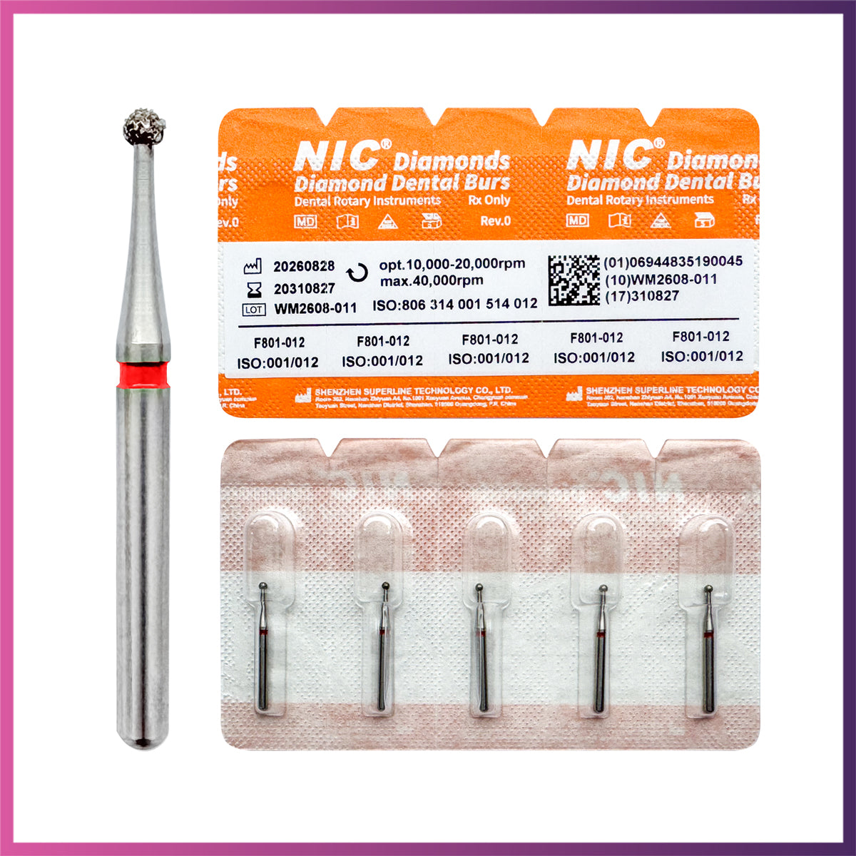 Nic® Round Ball Diamond Bur #801 FG