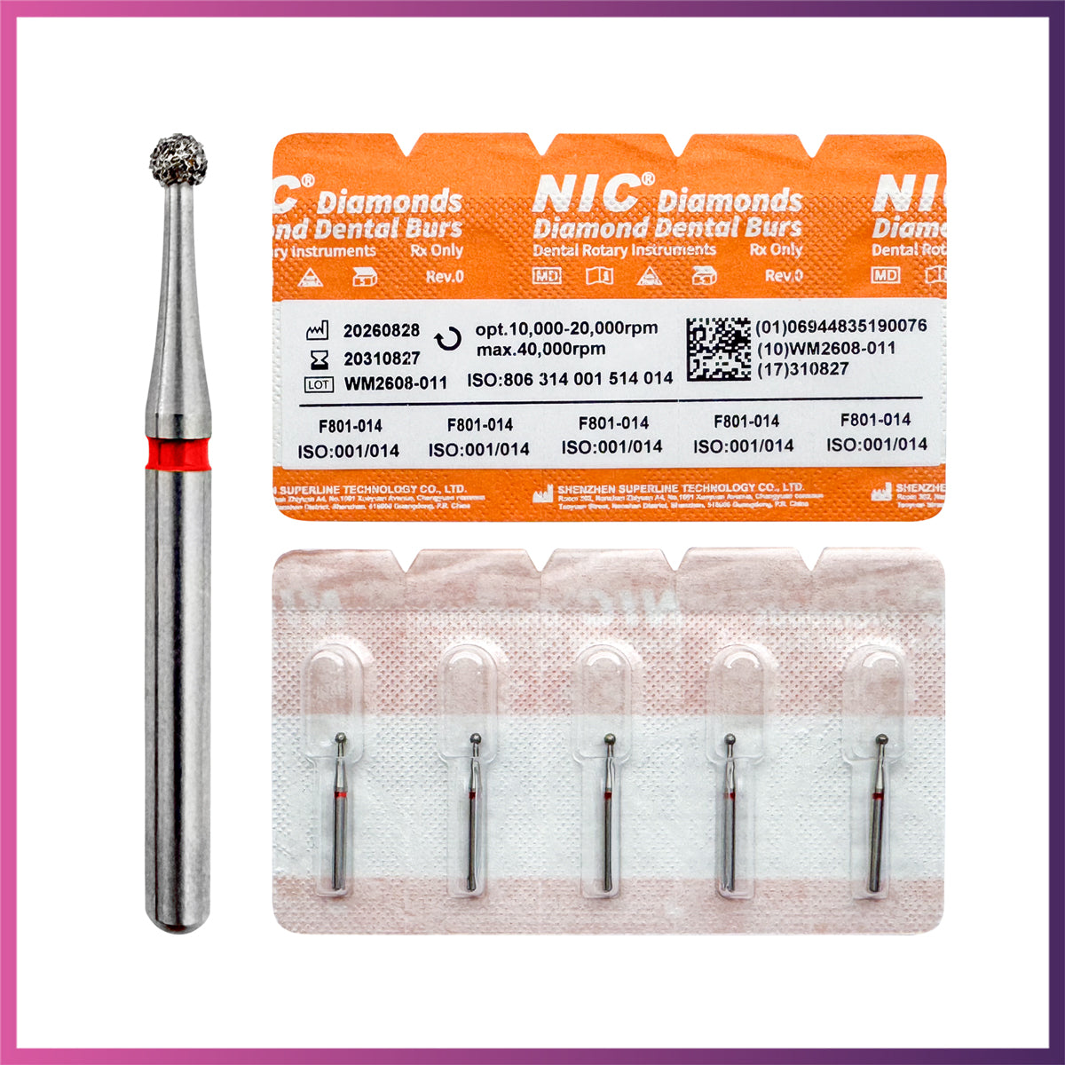 Nic® Round Ball Diamond Bur #801 FG