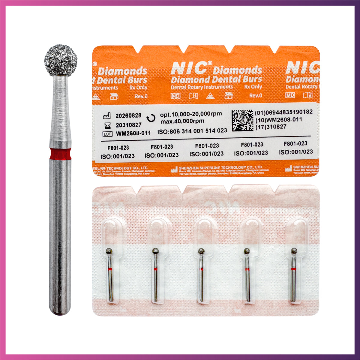 Nic® Round Ball Diamond Bur #801 FG