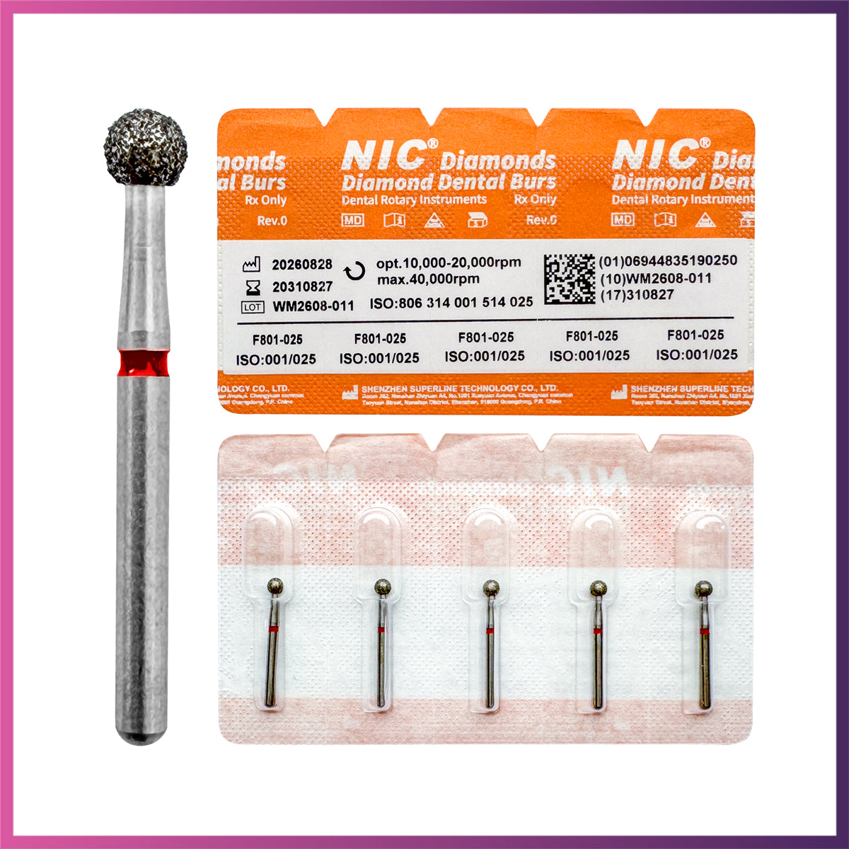 Nic® Round Ball Diamond Bur #801 FG