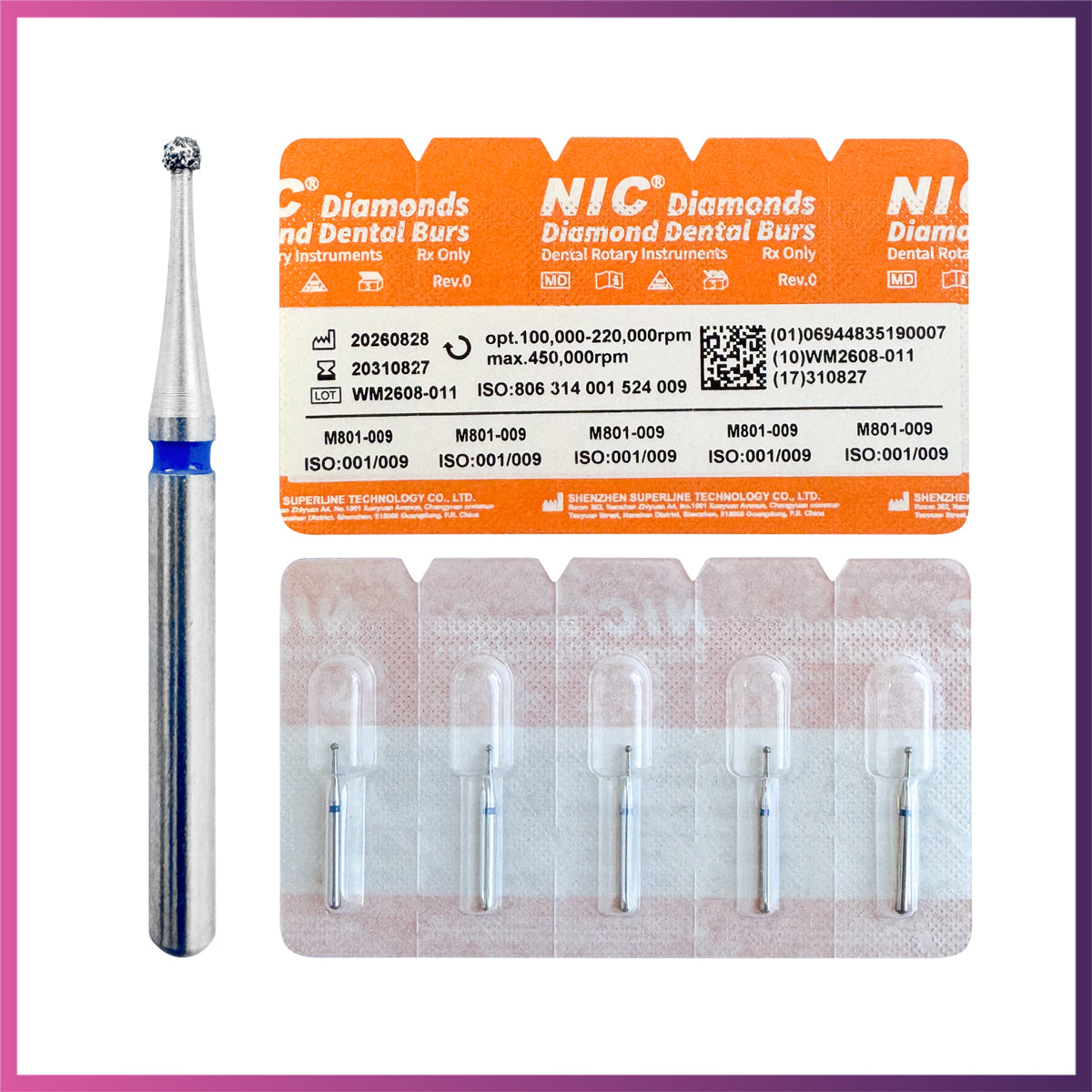 Nic® Round Ball Diamond Bur #801 FG
