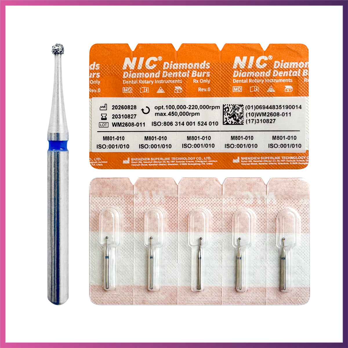 Nic® Round Ball Diamond Bur #801 FG