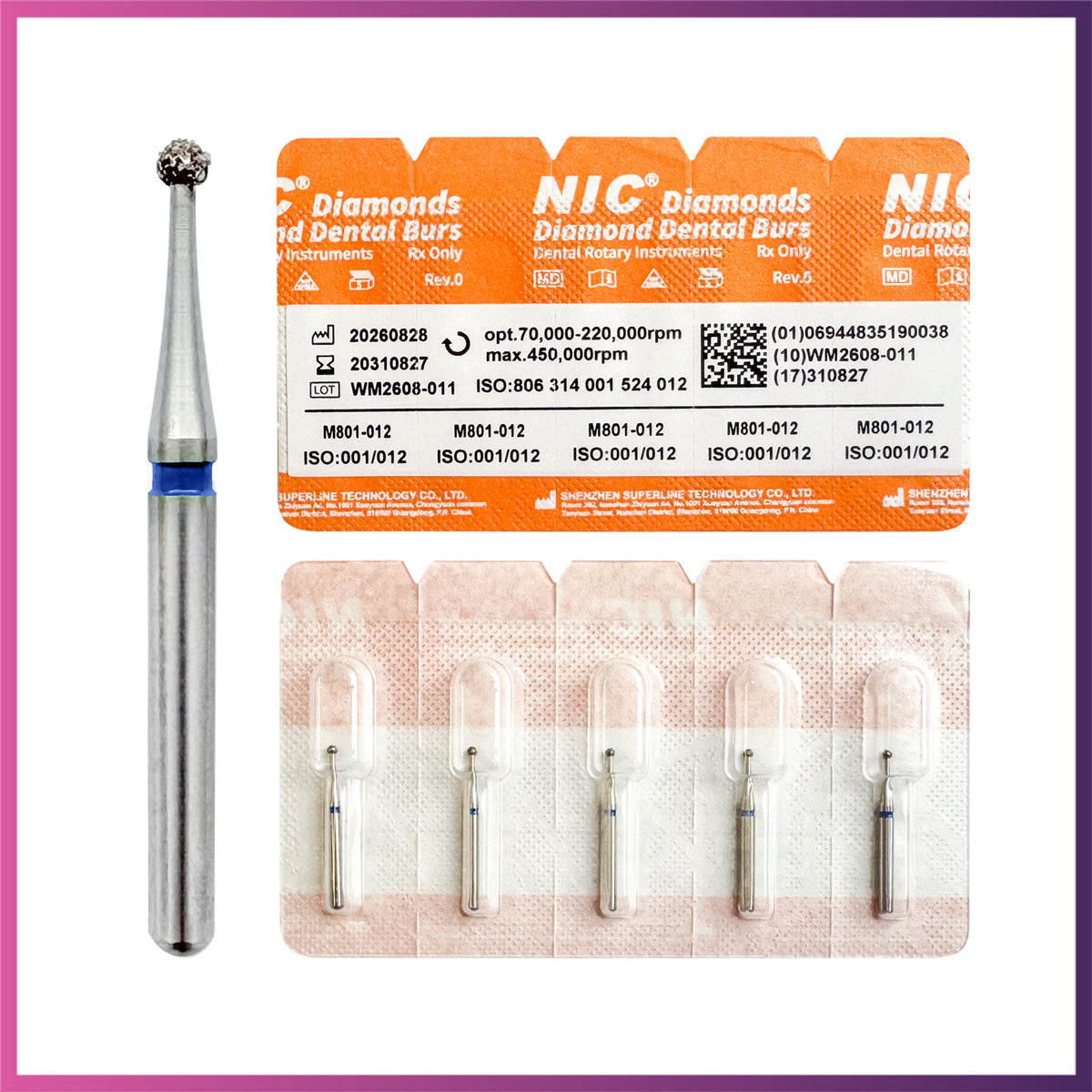 Nic® Round Ball Diamond Bur #801 FG