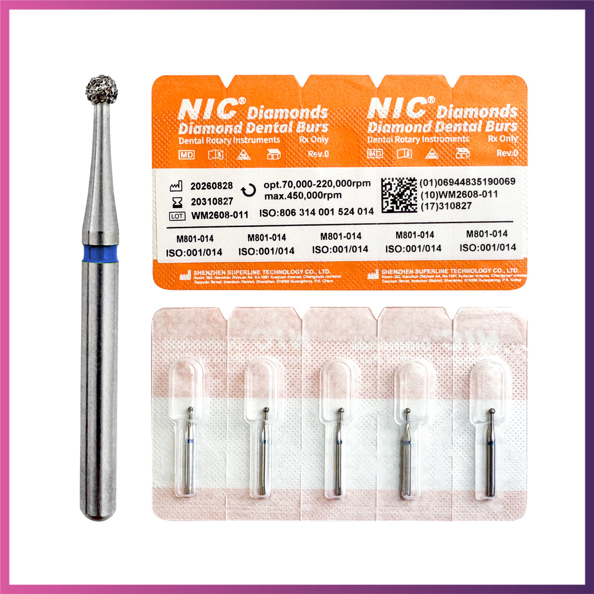 Nic® Round Ball Diamond Bur #801 FG