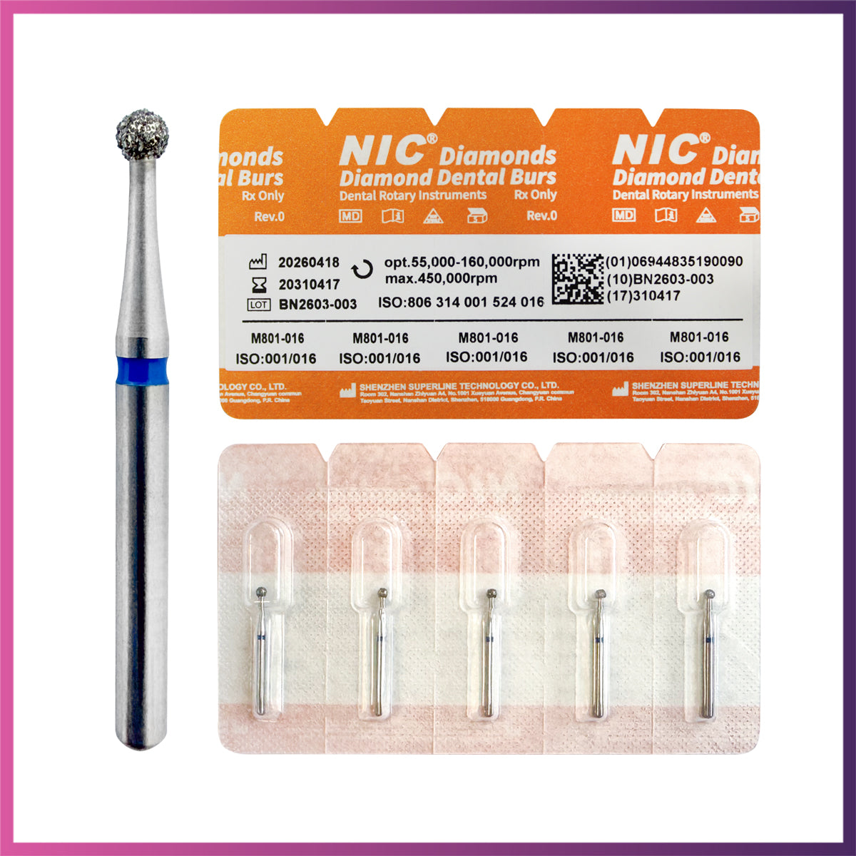 Nic® Round Ball Diamond Bur #801 FG