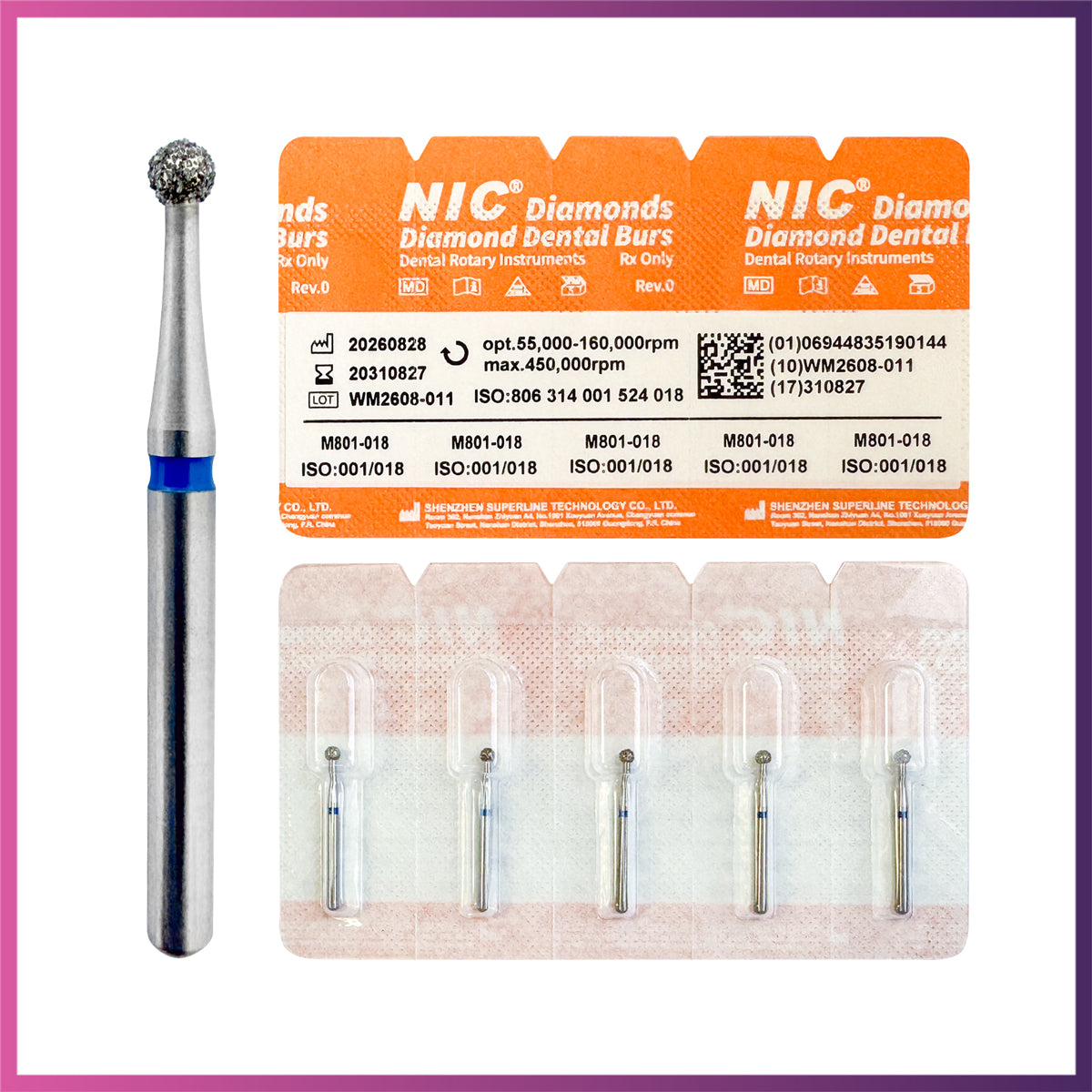 Nic® Round Ball Diamond Bur #801 FG