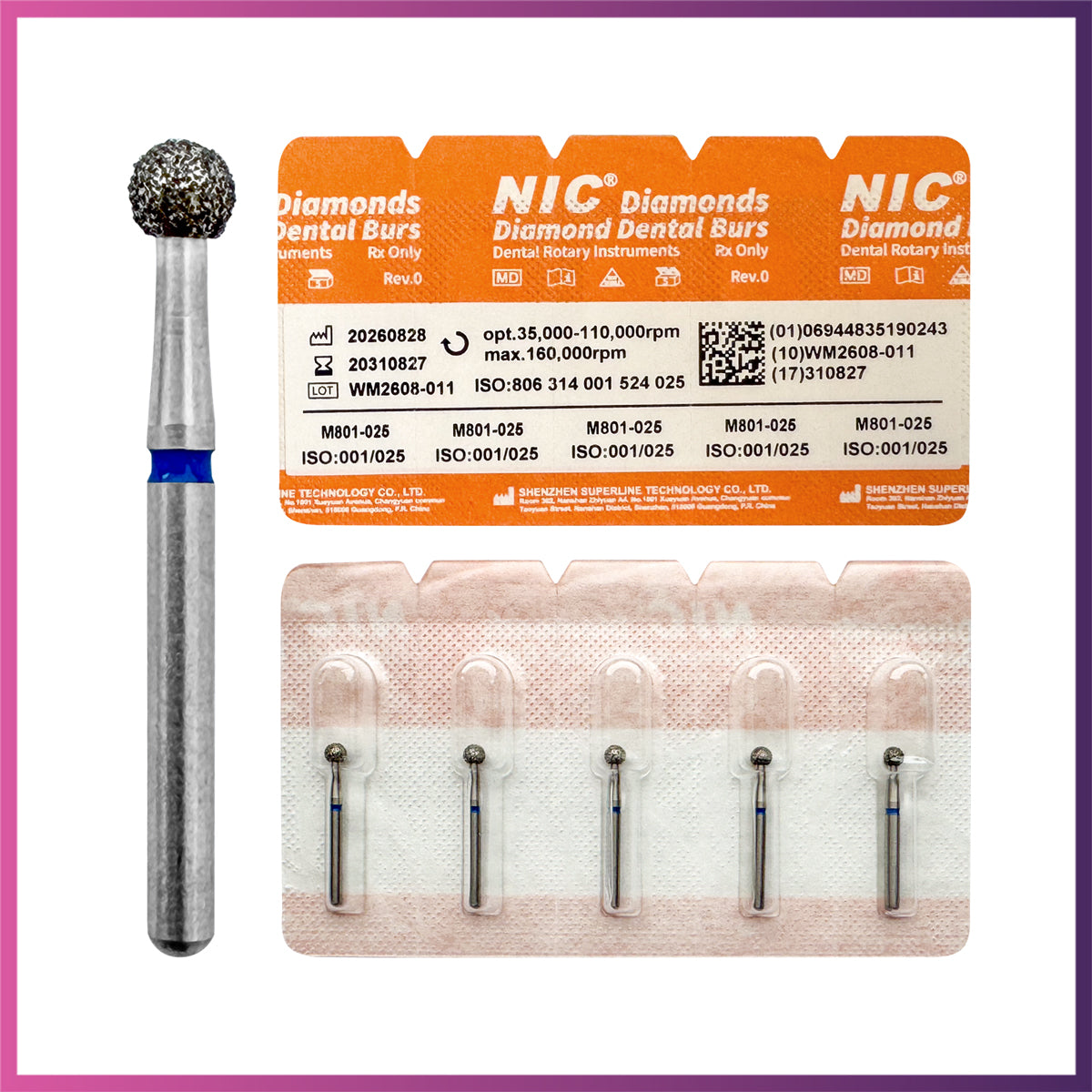 Nic® Round Ball Diamond Bur #801 FG